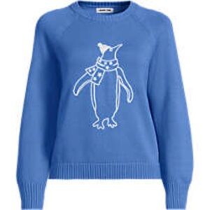 Lands’ End Penguin Sweater Drifter Embroidered Raglan Crew Small Blue